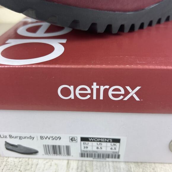 Aetrex Women’s 8.5 Burgundy Leather Liz Arch Support Slip-On Loafers Flats New - Picture 2 of 8